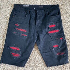 Smoke Rise Black and Red Distressed Shorts